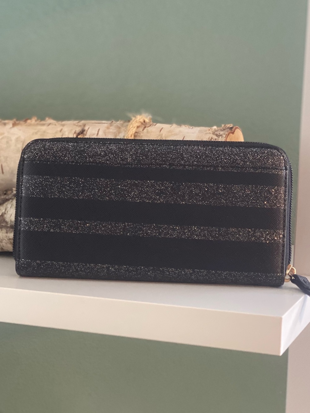 kate spade Black Glitter Stripe Zip Wallet - Picture 2 of 3
